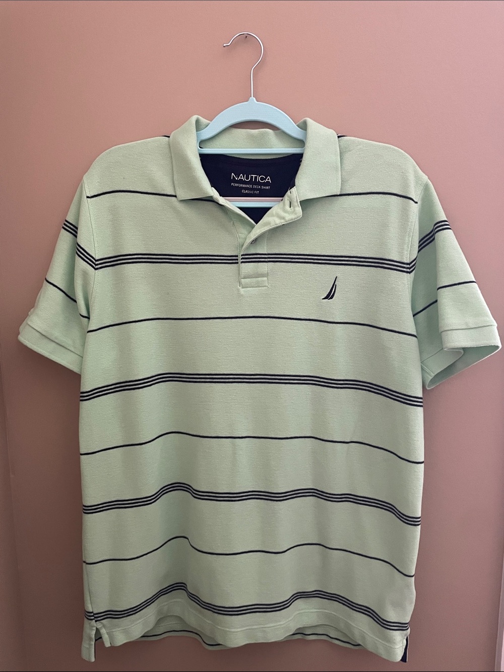 Nautica Light Mint Polo with Navy Stripe Detail